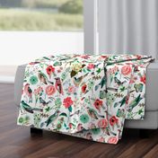 Botanical Green & Pink Modern Birds Flower Floral