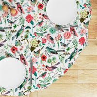 Botanical Green & Pink Modern Birds Flower Floral