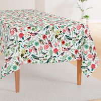 Botanical Green & Pink Modern Birds Flower Floral