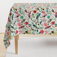 Botanical Green & Pink Modern Birds Flower Floral