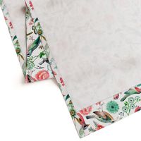 Botanical Green & Pink Modern Birds Flower Floral