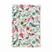 Botanical Green & Pink Modern Birds Flower Floral