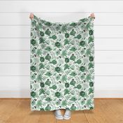 Emerald Forest Floral w Gold Glitter - Monochrome Watercolor Flowers