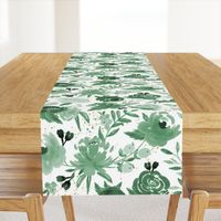 Emerald Forest Floral w Gold Glitter - Monochrome Watercolor Flowers