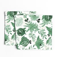 Emerald Forest Floral w Gold Glitter - Monochrome Watercolor Flowers