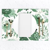 Emerald Forest Floral w Gold Glitter - Monochrome Watercolor Flowers