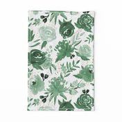 Emerald Forest Floral w Gold Glitter - Monochrome Watercolor Flowers