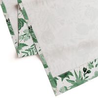 Emerald Forest Floral w Gold Glitter - Monochrome Watercolor Flowers