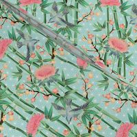 Bamboo, Birds and Blossoms on soft blue - extra small rotated