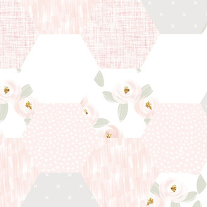 pink rosette hexagon wholecloth