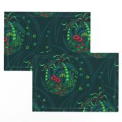 ★ TROPICAL FOREST - Venus Fly Trap, Monstera, Plumeria, Hibiscus and Palm Trees ★ Teal, Lime Green & Red - Large Scale / Collection : Hawaiian Trip - Plumeria & Tiki for Aloha Shirt Print