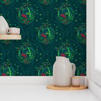 ★ TROPICAL FOREST - Venus Fly Trap, Monstera, Plumeria, Hibiscus and Palm Trees ★ Teal, Lime Green & Red - Large Scale / Collection : Hawaiian Trip - Plumeria & Tiki for Aloha Shirt Print