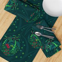 ★ TROPICAL FOREST - Venus Fly Trap, Monstera, Plumeria, Hibiscus and Palm Trees ★ Teal, Lime Green & Red - Large Scale / Collection : Hawaiian Trip - Plumeria & Tiki for Aloha Shirt Print