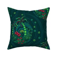 ★ TROPICAL FOREST - Venus Fly Trap, Monstera, Plumeria, Hibiscus and Palm Trees ★ Teal, Lime Green & Red - Large Scale / Collection : Hawaiian Trip - Plumeria & Tiki for Aloha Shirt Print