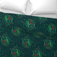 ★ TROPICAL FOREST - Venus Fly Trap, Monstera, Plumeria, Hibiscus and Palm Trees ★ Teal, Lime Green & Red - Large Scale / Collection : Hawaiian Trip - Plumeria & Tiki for Aloha Shirt Print