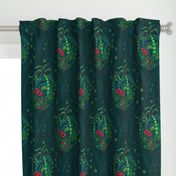 ★ TROPICAL FOREST - Venus Fly Trap, Monstera, Plumeria, Hibiscus and Palm Trees ★ Teal, Lime Green & Red - Large Scale / Collection : Hawaiian Trip - Plumeria & Tiki for Aloha Shirt Print