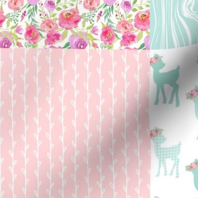 Fawn Baby Quilt – You Are So Loved – Mint Pink Lilac Patchwork Floral Wholecloth