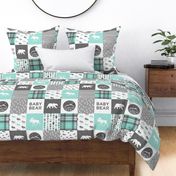 baby bear - woodland patchwork quilt top - light teal  