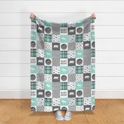 baby bear - woodland patchwork quilt top - light teal  