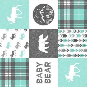 baby bear - woodland patchwork quilt top - light teal  (90)
