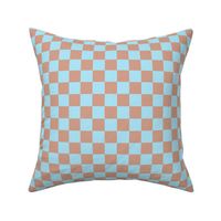 JP18 - Large - Checkerboard in One Inch Squares of Sky Blue and Terracotta