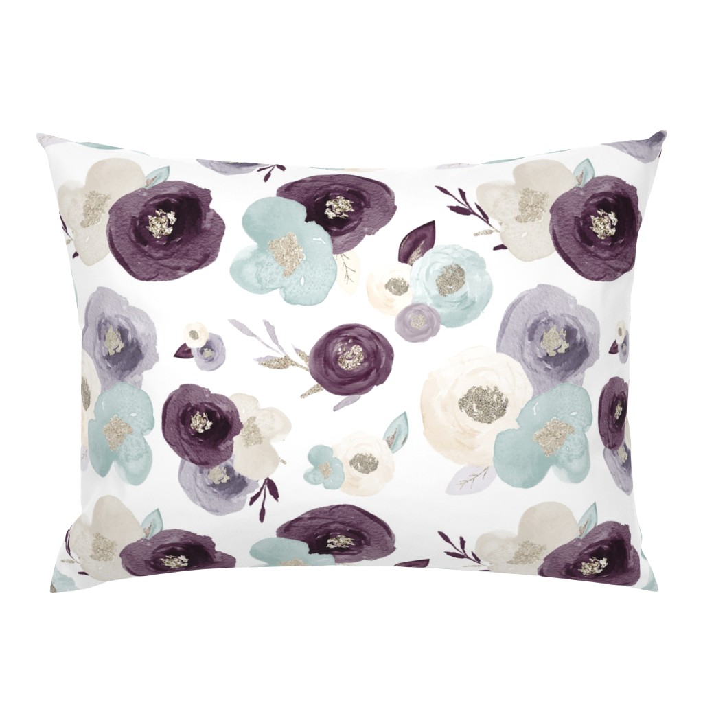 Purple, Teal & Silver Watercolor Floral - XL Scale 