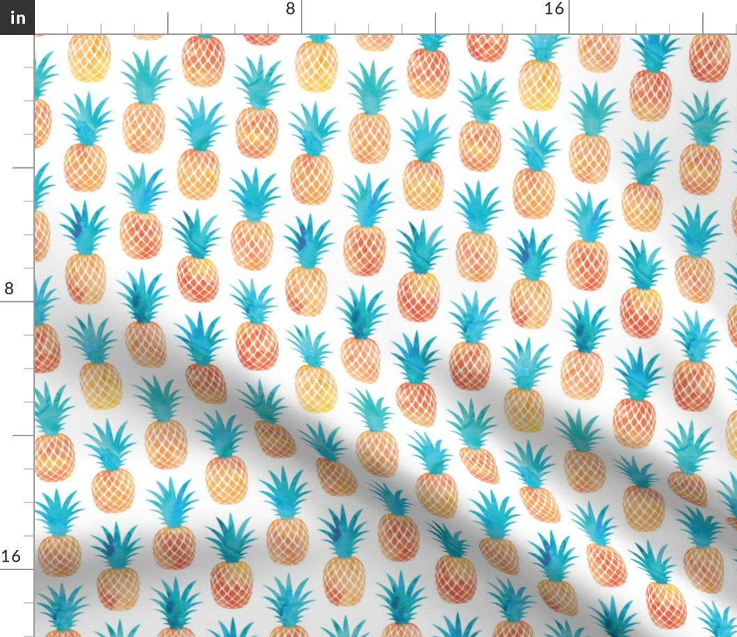 pineapples - orange and teal - watercolor