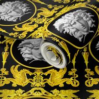 2 medusa gold white angels wings wreath floral flowers vases Hippocampus hippocamp sea horses pegasus baroque victorian medallion black leaves leaf gorgons Greek Greece mythology rococo heraldry ornate frames crest   inspired  