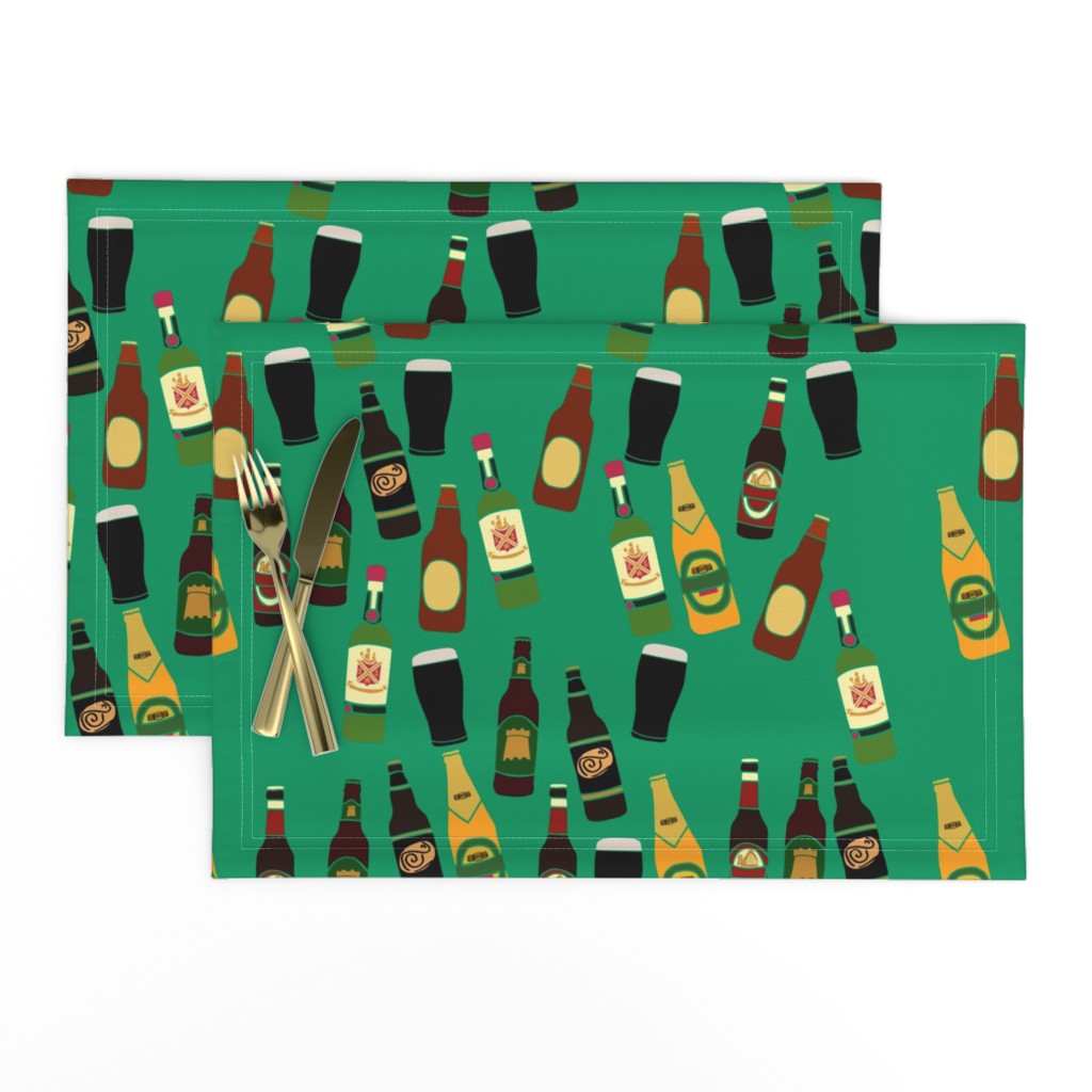 Alcohol Bottles Pattern on Green Background