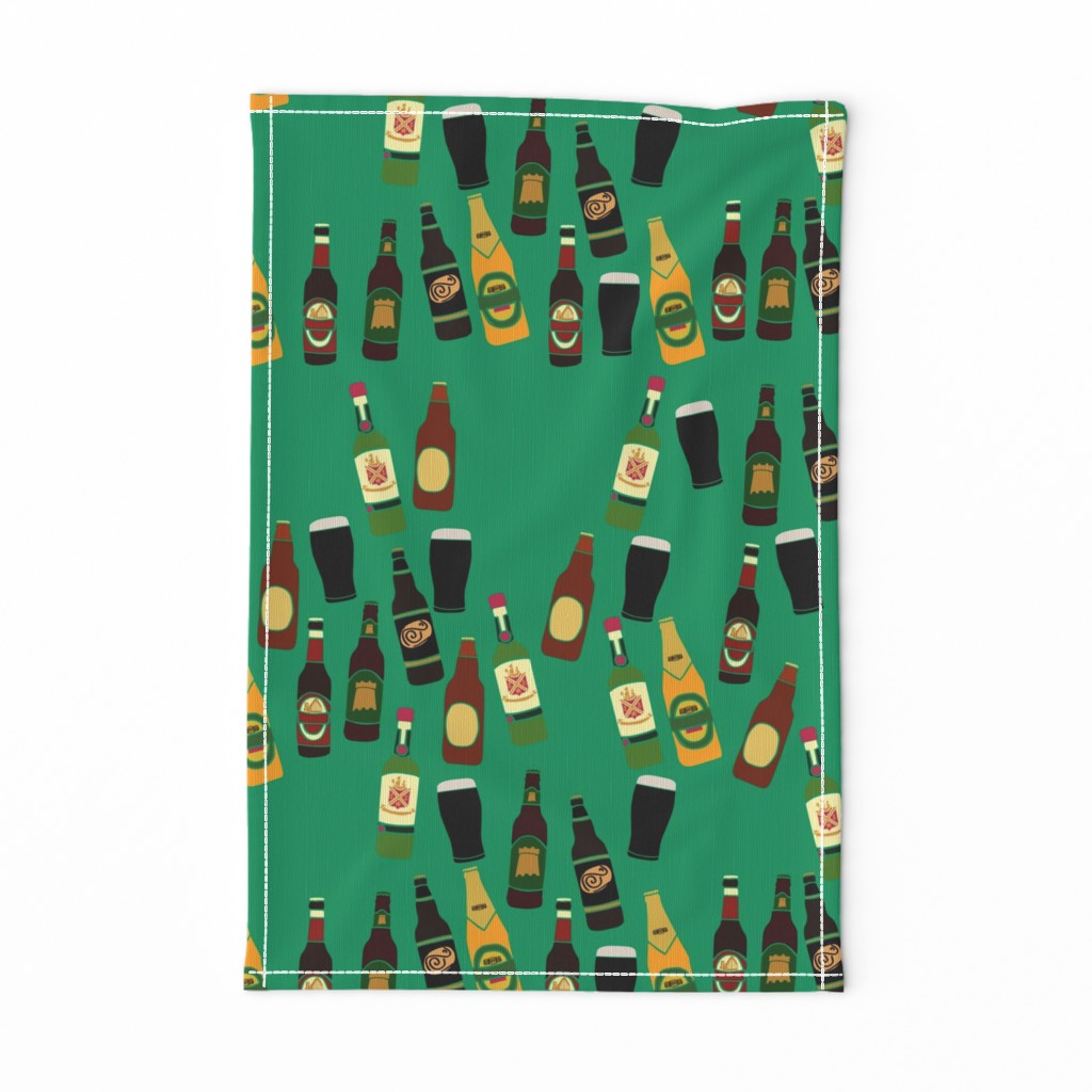 Alcohol Bottles Pattern on Green Background