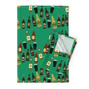 Alcohol Bottles Pattern on Green Background