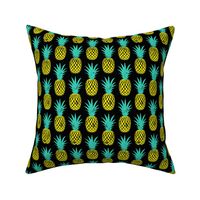 pineapples - teal and yellow on black