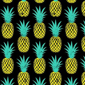 pineapples - teal and yellow on black