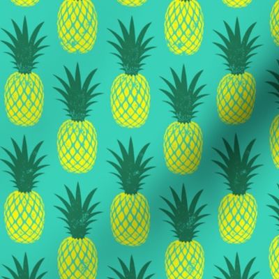 pineapples - yellow on teal