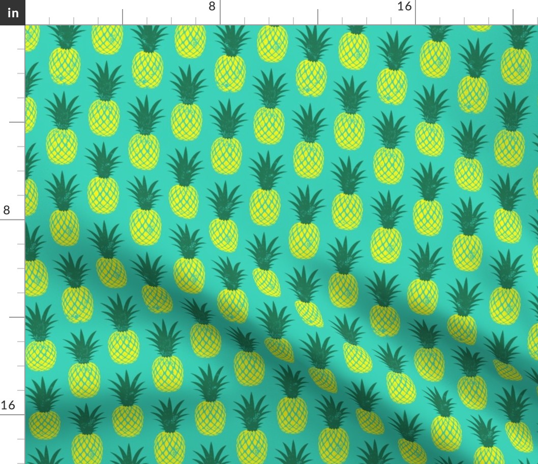 pineapples - yellow on teal