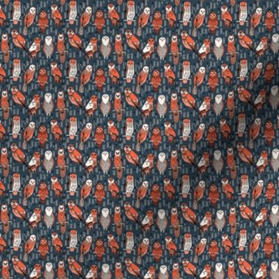 owls // navy blue orange coral hand-drawn illustration by Andrea Lauren