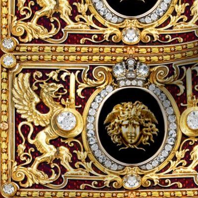 1 medusa gold diamonds griffin gryphon flowers floral filigree leaves leaf crown medallions baroque victorian coat of arms swords rococo flourish swirls heraldry ornate frames crest acanthus gorgons wings Greek Greece mythology jewels gems neoclassical ve