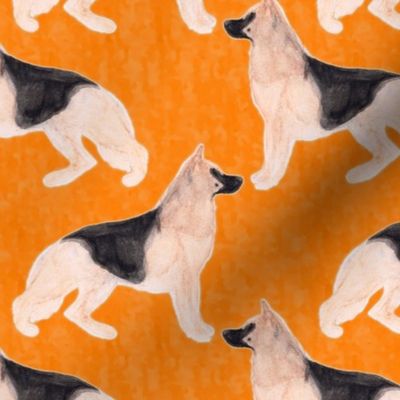 German Shepherd dog watercolor profile - orange