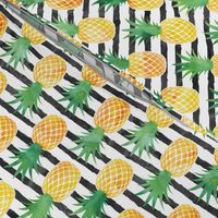 pineapples - watercolor on black stripes