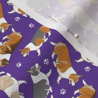 Tiny Trotting Pembroke Welsh Corgis and paw prints - purple