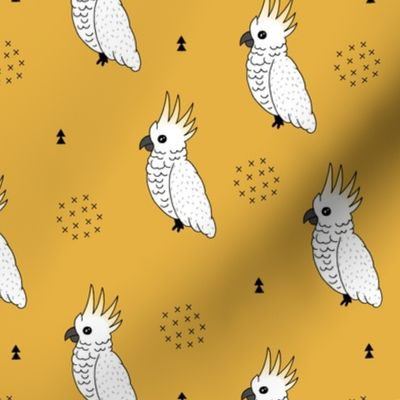 Sweet minimal style cockatoo birds illustration pattern mustard yellow