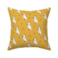 Sweet minimal style cockatoo birds illustration pattern mustard yellow