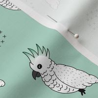 Sweet minimal style cockatoo birds illustration pattern soft mint green