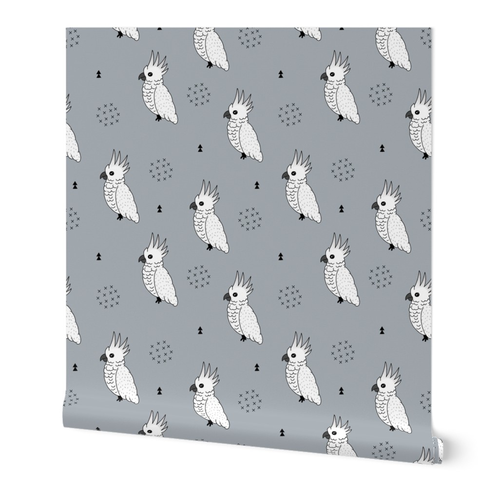 Sweet minimal style cockatoo birds illustration pattern blue gray