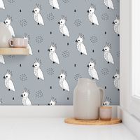 Sweet minimal style cockatoo birds illustration pattern blue gray