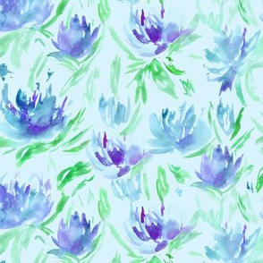 Watercolor peonies on mint || floral pattern