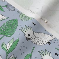 Sweet tropical jungle cockatoo birds illustration summer pattern mint green gray gender neutral MEDIUM