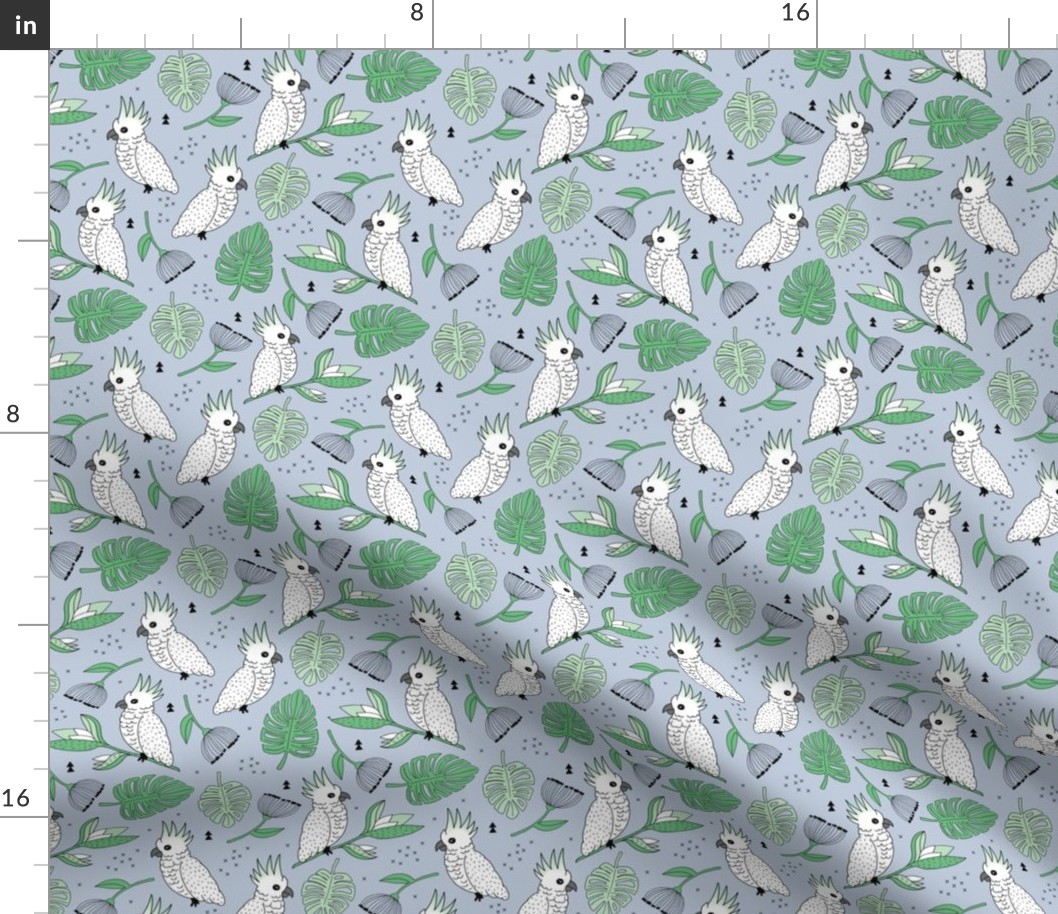 Sweet tropical jungle cockatoo birds illustration summer pattern mint green gray gender neutral MEDIUM