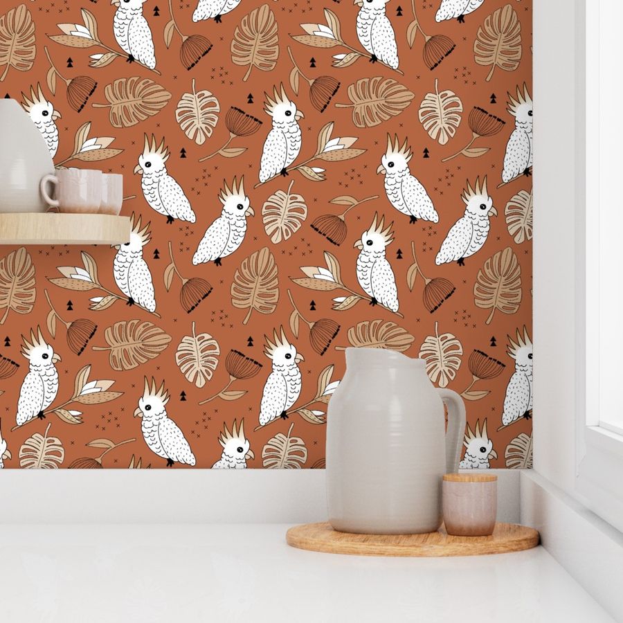 Sweet tropical jungle cockatoo birds illustration summer fall pattern copper boys gender neutral MEDIUM