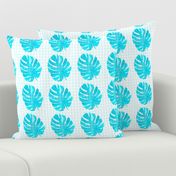 Watercolor monstera turquoise blue leaves on textured background